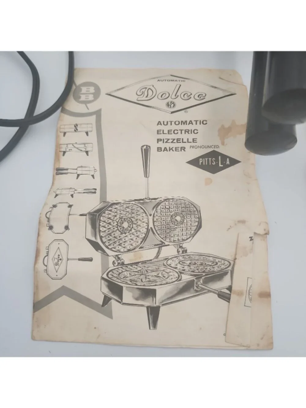 Dolce Electric Pizzelle Baker Maker Model 300-EP Works Recipe Card MCM 1960s
